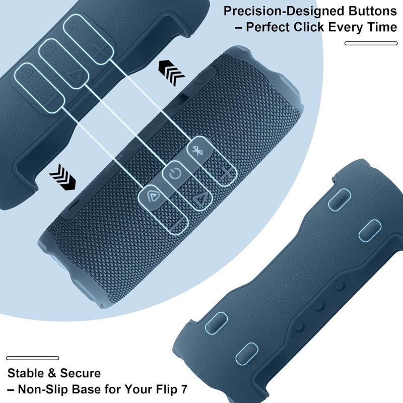 Khanka for JBL Flip 7 Waterproof Portable Bluetooth Speaker Silicone Case,Soft Protective Sleeve Cover with Shoulder Strap for JBL Flip 7 Speaker (Blue) - Image 5